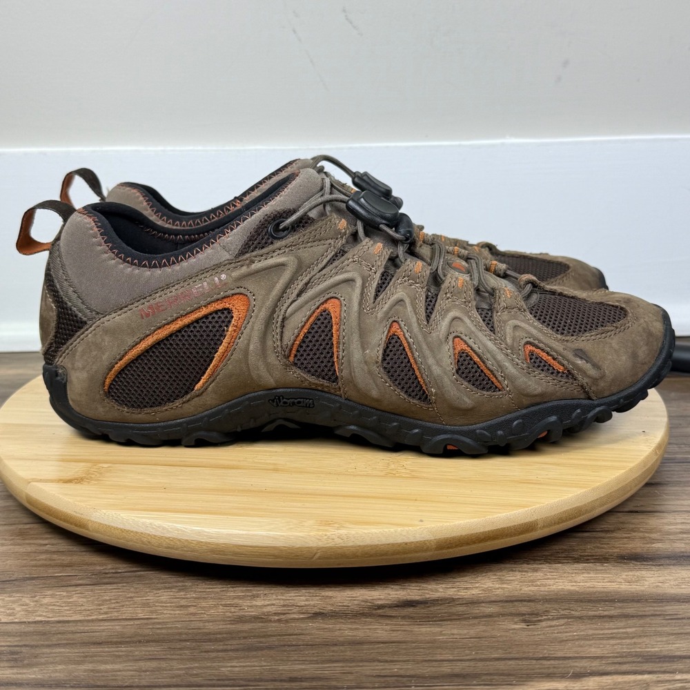 Merrell Hiking Shoes Mens 10.5 Brown Orange Good Vibram Gorpcore Trail Sneakers